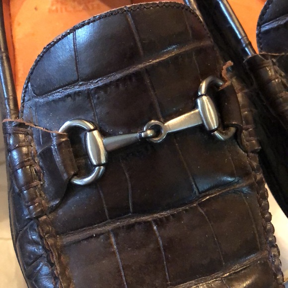 Peter Millar Croc emboss leather equestrian toggle bit detail comfy loafers+box - Picture 2 of 10